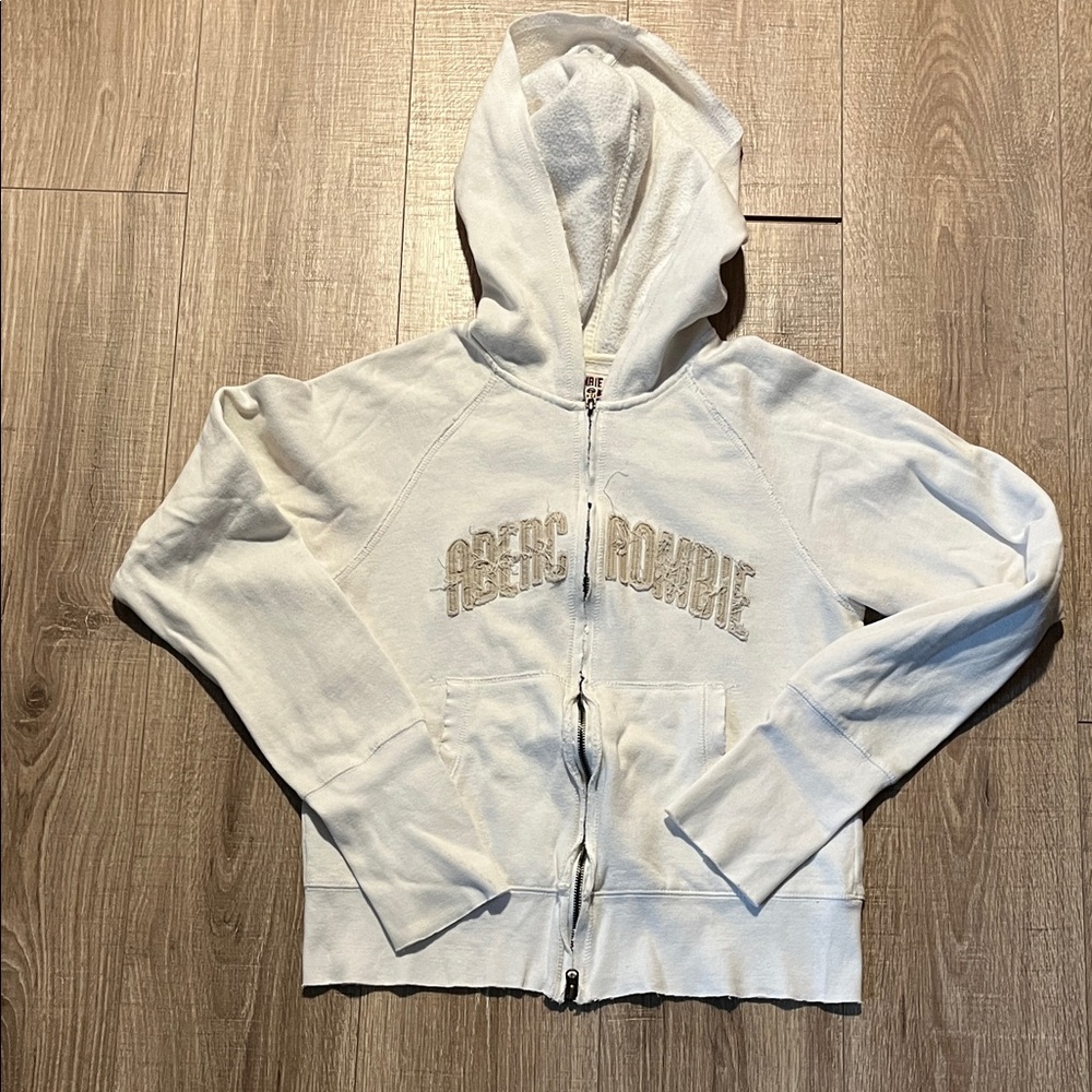 Women’s Vintage Abercrombie & Fitch Cream Zipper Hoodie Size XL more like a M